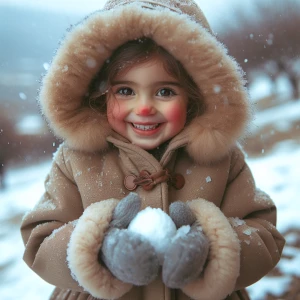 cute little girl with a duffel coat in the snow