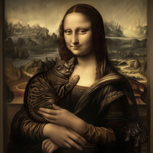 The Mona Lisa holding a cat