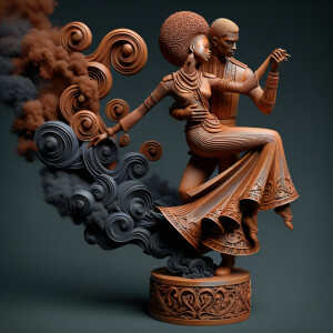 3d wood and porcelain sculpture of an Afrocentric woman with a m...