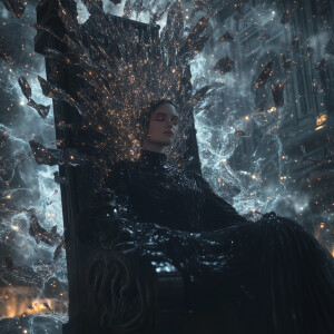 Create an ultra-realistic, eye-level portrait of a cosmic witch,...