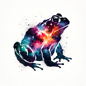 Cosmic watercolor filled animal silhouette on a blank white back...