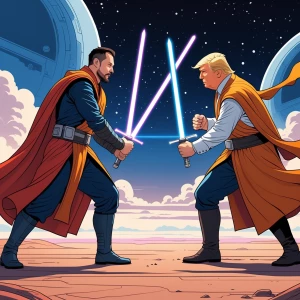 Star Wars-inspired duel between Elon Musk and Donald Trump on a...