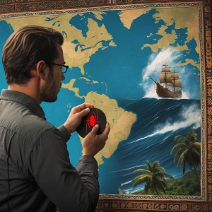 A focused american arachnologist examining an expansive map of S...