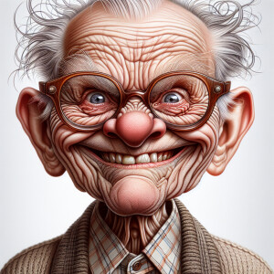 caricature of a 95 year old mad American grandpa posing for the...