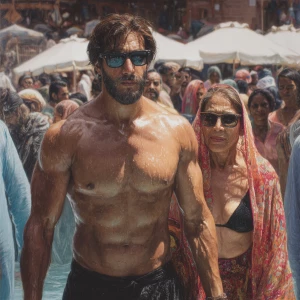 Hyperrealism photo painting,a muscular beefy kashmiri man walkin...