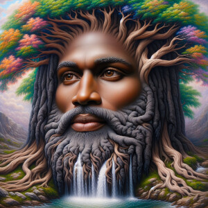 A hyper-realistic 3-D oil painting depicting a tree integrated w...