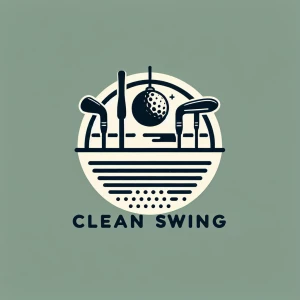 Create a minimalist, sophisticated, modern inspired logo for "Clean Swing," a golf club care service offering cleaning, buffing, polishing, and refinishing. The logo should emanate a premium, upscale vibe akin to top sporting brands like Nike and Callaway, emphasizing simplicity, clever negative space utilization, and limiting elements to three colors maximum. Eschew cartoonish graphics, depictions of golf balls, clubs, detailed artwork, and any text or numerals.