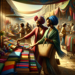 A stunning and vibrant painting of two African American ladies s...