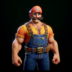 Muscular Mario
Full body view
Only wearing a harness