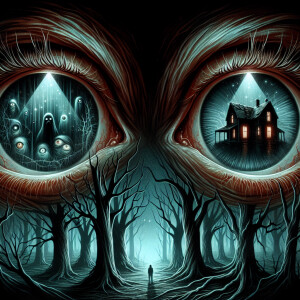 "Create an illustration of a pair of large, disembodied eyeballs...