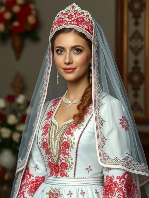 Generate full body photo and high detailed of a bride in a tradi...