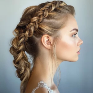 a woman, look to the side, 'Waterfall Braid Hairstyle'