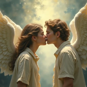 A depiction of ethereal angels surrounding a person, whispering...