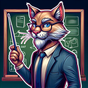 Create a cartoon character of a male cat teacher