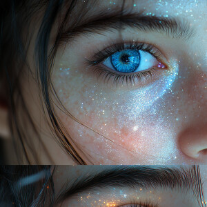 portrait | wide angle shot of eyes off to one side of frame, luc...