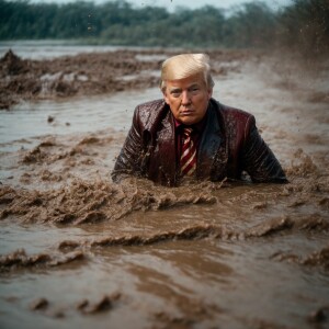 Donald J Trump swimming in mud.