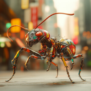 Design a hyper-realistic 3D rendering of an anthropomorphic Ant...
