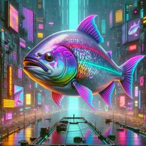 Cute giant purple and neon green piranha