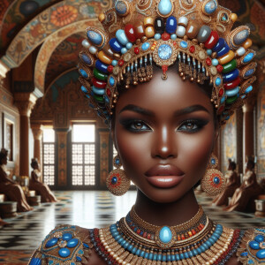 Create a 4k HDR illustrationv of an African-American beauty quee...
