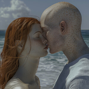 A photorealistic high resolution image. Light ginger haired fema...
