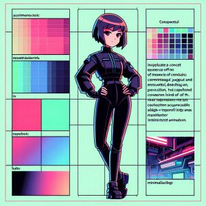 1990s anime screencap, girl a plugsuit, standing with hands on h...