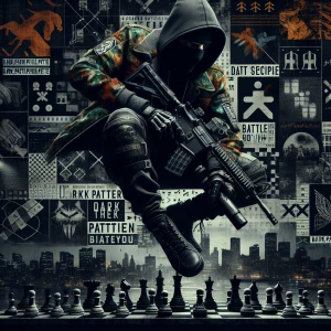 Design an album cover for a hip-hop track called "Dark Pattern B...