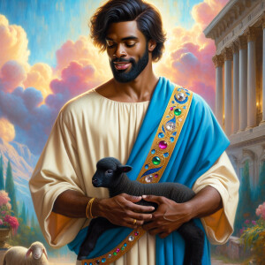 Oil painting of an African-American man resembling Jesus Christ,...