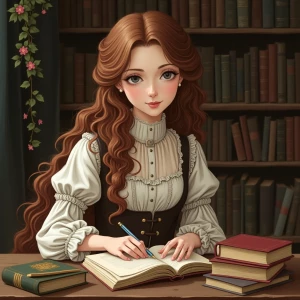 Create an anime-style image of a girl inspired by the Pre-Raphae...