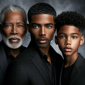 Create a close-up portrait featuring three generations of Africa...