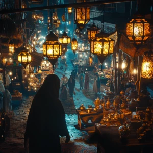 Ultra-realistic 8K IMAX cinematic shot of Baghdad’s bustling nig...