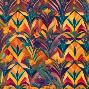 Design a vibrant, seamless tile pattern featuring a variety of w...