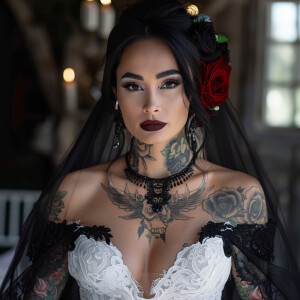 A beautiful Hispanic female vampire with tattoos, getting marrie...