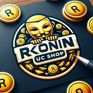 Сделай лого из надписи RONIN UC SHOP с монетами из игры PUBG mob...