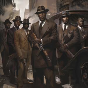 **Visual Prompt for a Group of 1930's G-Men Led by Delroy Lindo:...