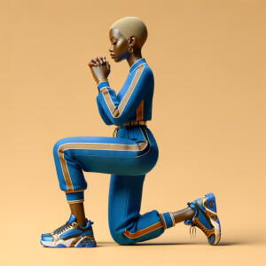 Create a 3D illustration of a realistic light skinned African-Am...