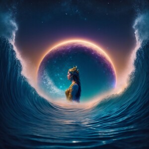 Water celestial deity peeking its head from the water with the g...