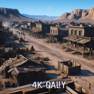 4k quality, drone over Calico ghost Town, buildings in shabby sh...