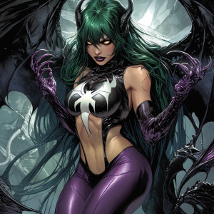 Generate an image depicting Morrigan Aensland from Darkstalkers,...