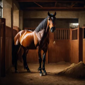 "A majestic healthy brown horse with a shiny coat, standing prou...