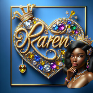 VCraft a 3-D image showcasing the name 'KAREN' in a luxurious go...