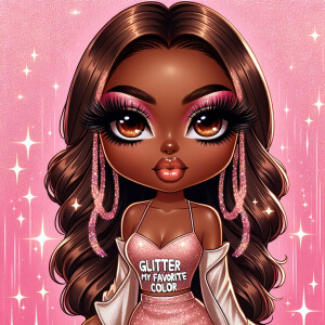 Chibi-style illustration of an African American woman with warm...