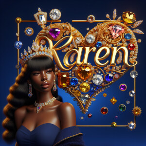 VCraft a 3-D image showcasing the name 'KAREN' in a luxurious go...