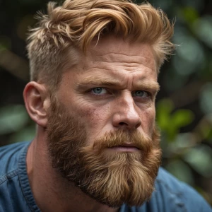 The image shows a full body of a man with a rugged, masculine ap...