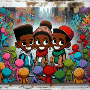 Three Caricature characters African American.A painting depictin...