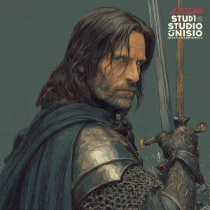 Create an image of Aragorn, as portrayed by Viggo Mortensen in "...