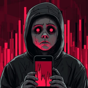 a pale, depressed-looking man with sunken eyes and hoodie, blank...