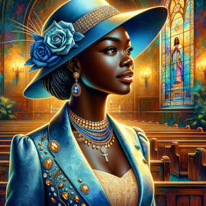 A spiritually enriching illustration portrays an African America...