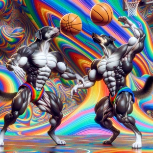 Generate an 8K resolution image featuring two hyper-realistic, m...