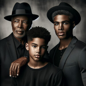 Create a close-up portrait featuring three generations of Africa...