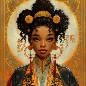 Create an illustration of a Mixed Ethnicity Empress, embodying A...